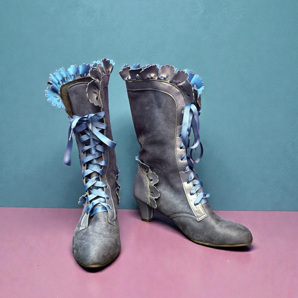 Elegant Blue Lace-Up Women's Boots - Picture 3 of 5